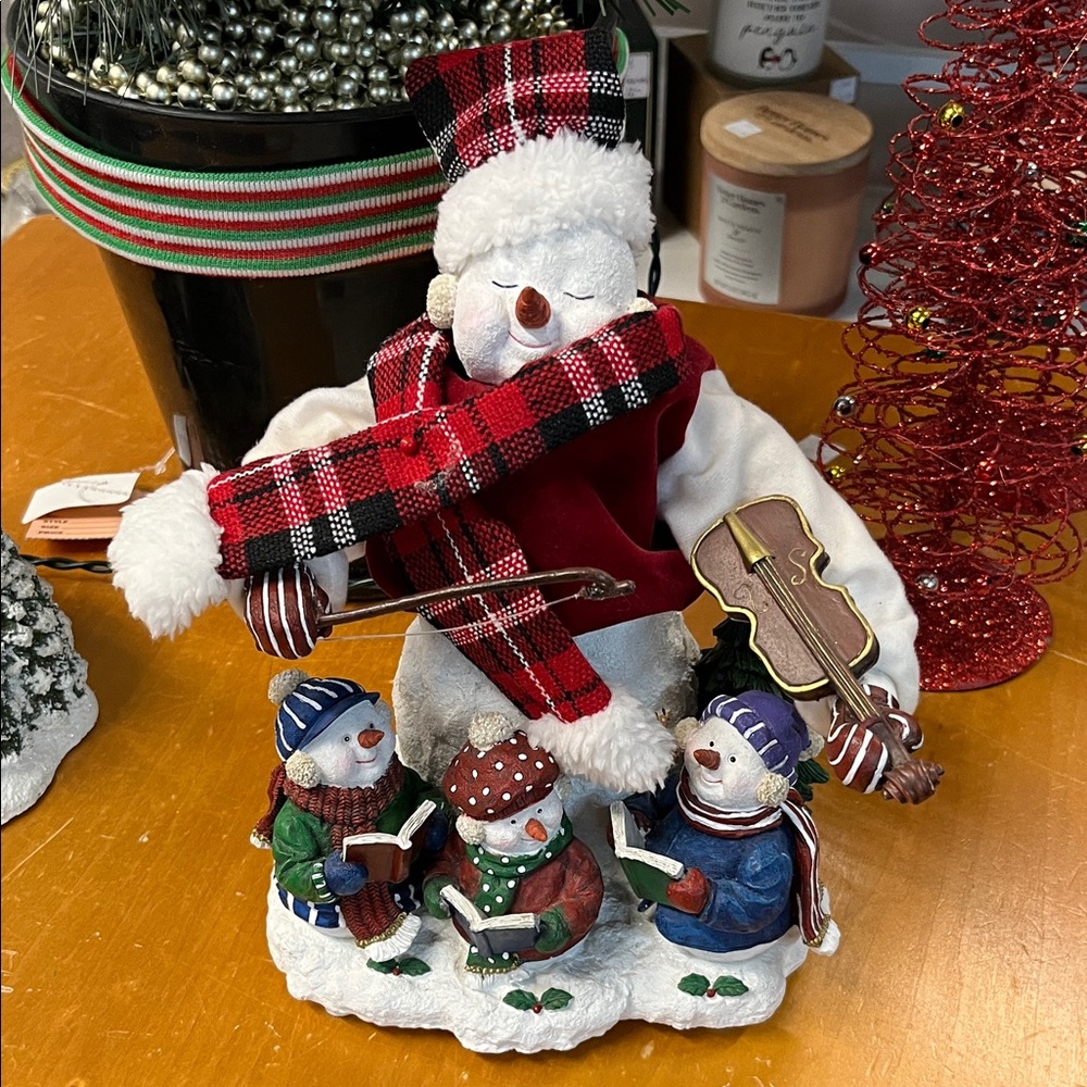 JOLLY MOTION MUSICAL Snowman Family Figurine Violin chorus